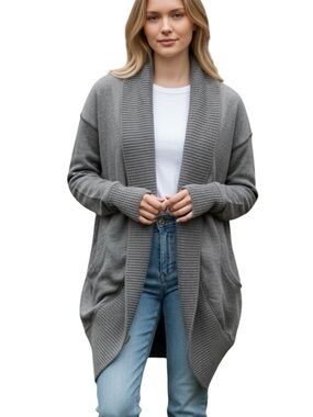 Aerie Gray Knit Open Swoop Cardigan